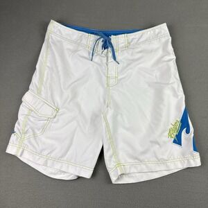 VTG Y2k Billabong Board Shorts Embroidered Letters‎ Log White Green Mens Size 36